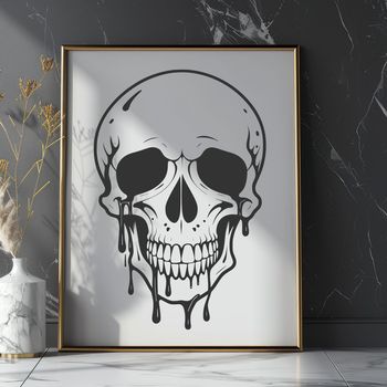 A stylized illustration of a dripping skull with intricate details, suitable for Halloween decorations.