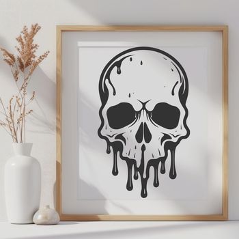 A detailed vector illustration of a dripping skull with gothic-inspired design elements.