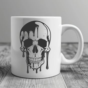 A detailed, gothic-inspired illustration of a dripping skull, suitable for Halloween-themed designs.