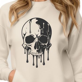 A stylized digital illustration of a skull with dripping liquid, suitable for Halloween decorations or gothic designs.