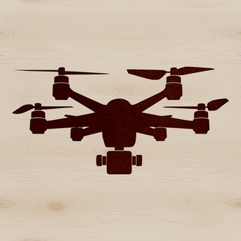 A detailed illustration of a drone flying through the air with various components labeled.