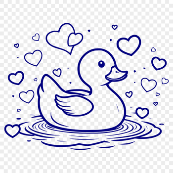A stylized illustration of a happy duck with love hearts surrounding it, suitable for various digital formats.