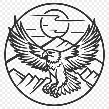 A detailed illustration of a soaring eagle in flight, showing its full body and feathers.