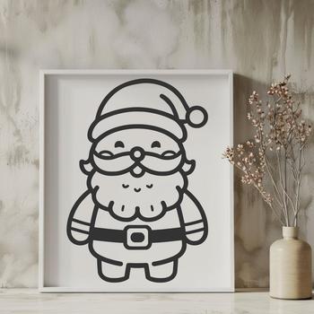 A simple line drawing of Father Christmas standing in full body attire.