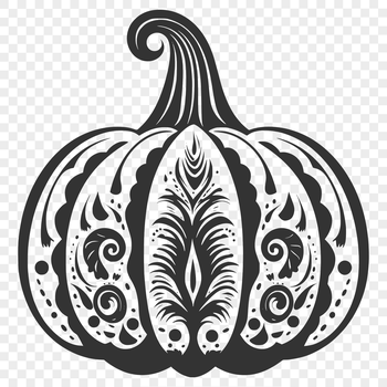 A stylized illustration of a pumpkin-style squash with intricate details.