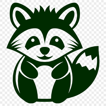 A simple line drawing of a sitting raccoon, depicted in a cute style.
