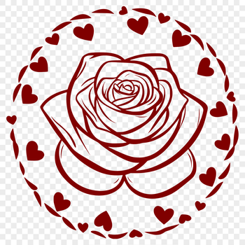 A stylized vector rose illustration with two intertwined love hearts.