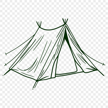 A simple illustration of a modern camping tent with a fabric design and poles.