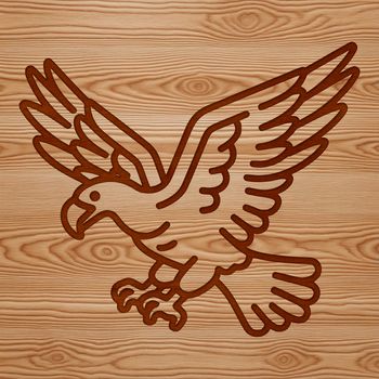 A simple line drawing of a flying eagle in mid-air, depicted as a vector graphic.