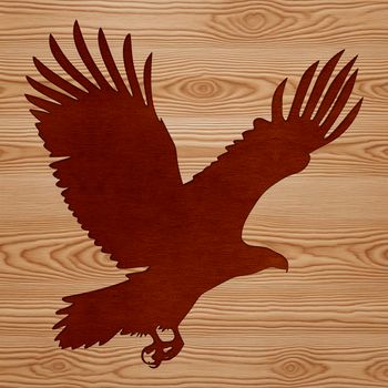 A stylized illustration of a soaring eagle in flight, against a plain background.