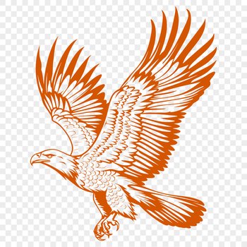 A detailed illustration of a soaring eagle in mid-flight, showcasing its full body and feathers.
