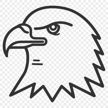 A simple line drawing of a bird's head, featuring an eagle with distinctive feathers and facial features.
