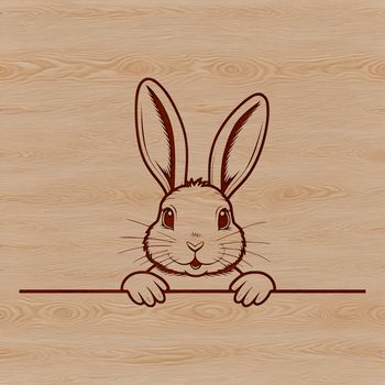 A cartoon rabbit peeking out from behind a leaf.