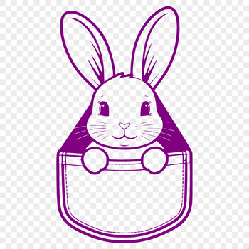 A cute cartoon rabbit peeking out from a pocket, suitable for Easter and holiday decorations.