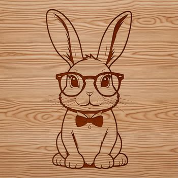A cartoon rabbit sitting on its hind legs, wearing spectacles.
