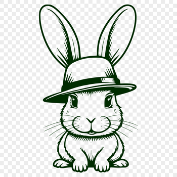 A cartoon rabbit sitting on its hind legs, wearing a hat, in a vector graphic format.