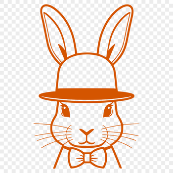 A simple illustration of a rabbit's head with a decorative hat, suitable for use in vector graphics design.