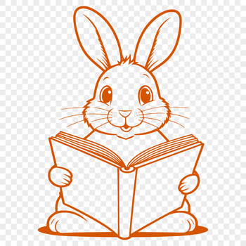 A sitting rabbit with a book in its paws.