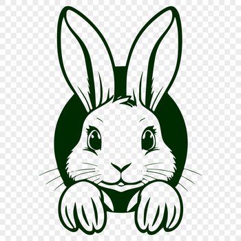 A cute cartoon rabbit peeking out from behind a flower pot.