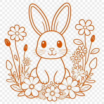 A sitting rabbit depicted in a simple floral pattern, suitable for various graphic design applications.