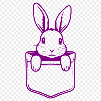 A cute rabbit character peeking out from behind a pocket, designed as vector art for digital use.