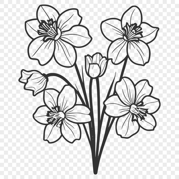 A single stem with three trumpet-shaped flowers, characteristic of the daffodil plant.