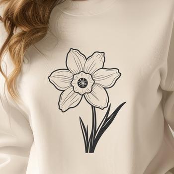 A single daffodil flower with yellow petals and orange center in an illustrative style.