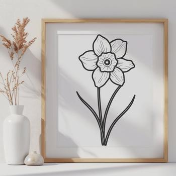 A single white and yellow daffodil flower with long stem, perfect for clip art designs.