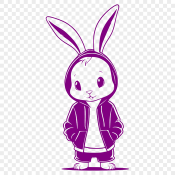 A standing rabbit wearing a hoody, depicted in simple vector lines.
