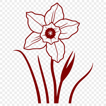 A detailed illustration of a blooming daffodil flower in a garden setting.