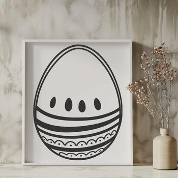An illustrated Easter egg with colorful designs and patterns.