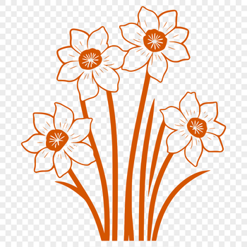 A stylized illustration of a single daffodil flower in bloom.