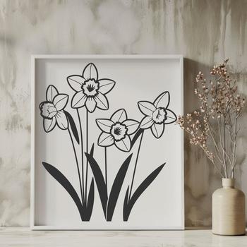 Close-up illustration of a single daffodil flower in bloom.