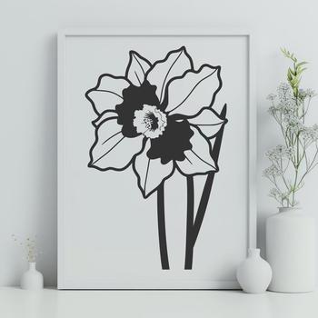 A simple illustration of a single daffodil flower with long green stem.