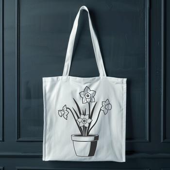 A close-up illustration of a daffodil in full bloom within a decorative flower pot.