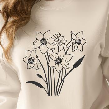 A vector illustration of a single yellow daffodil flower with white petals, ideal for personal or commercial projects.