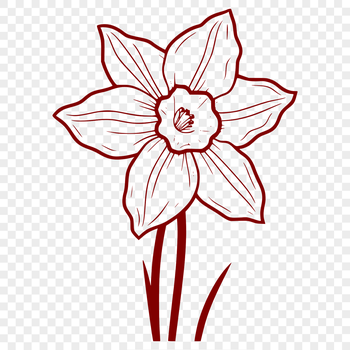 A stylized illustration of a daffodil flower with trumpet-shaped petals and a yellow center.