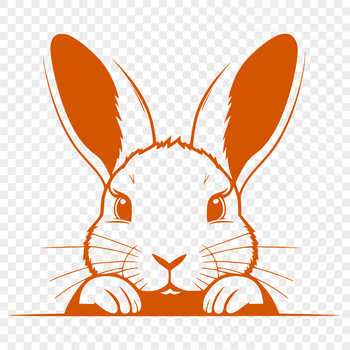 A simple cartoon rabbit with a big smile and twitching whiskers.