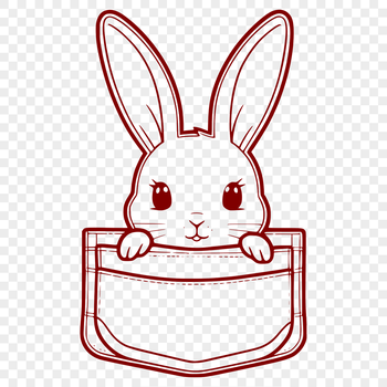 A white rabbit's head peeking out from behind a small Easter basket.