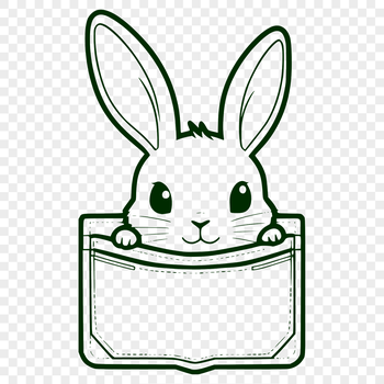 A cute cartoon rabbit peeking out from a small pocket or pouch.