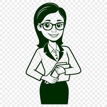 A simplified illustration of a female teacher in a professional setting.