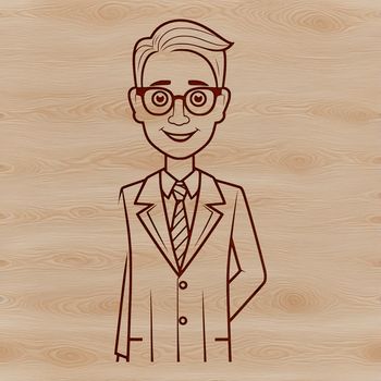 A professional illustration of a teacher in a classroom setting.