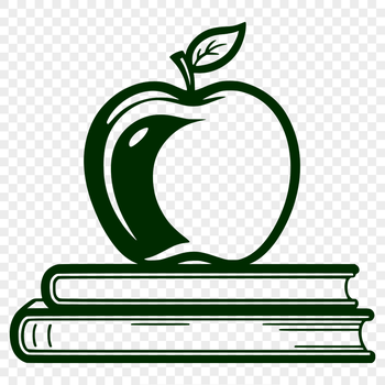 A digital illustration of an open Apple Book with a teacher's desk in the background.