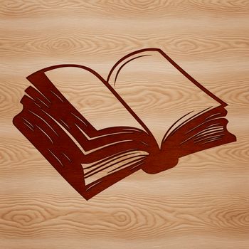 A simple illustration of a bound book with open pages.