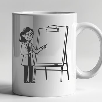 A professional illustration of a woman in a teaching role.