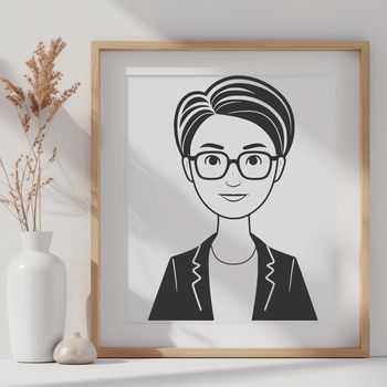 Illustrated portrait of a woman in a professional education setting.