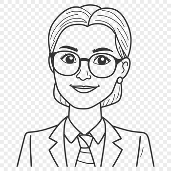 A professional illustration of a woman educator standing in front of a whiteboard.