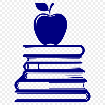 A digital illustration of a stack of textbooks with the logo of Apple Book on top.