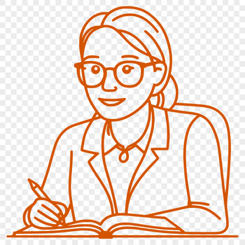 A cartoon illustration of a smiling woman in a professional attire, symbolizing the education profession.