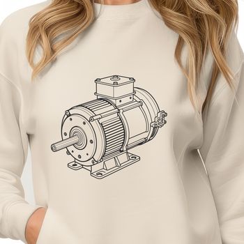 Illustrated motor graphic with detailed vector design elements.